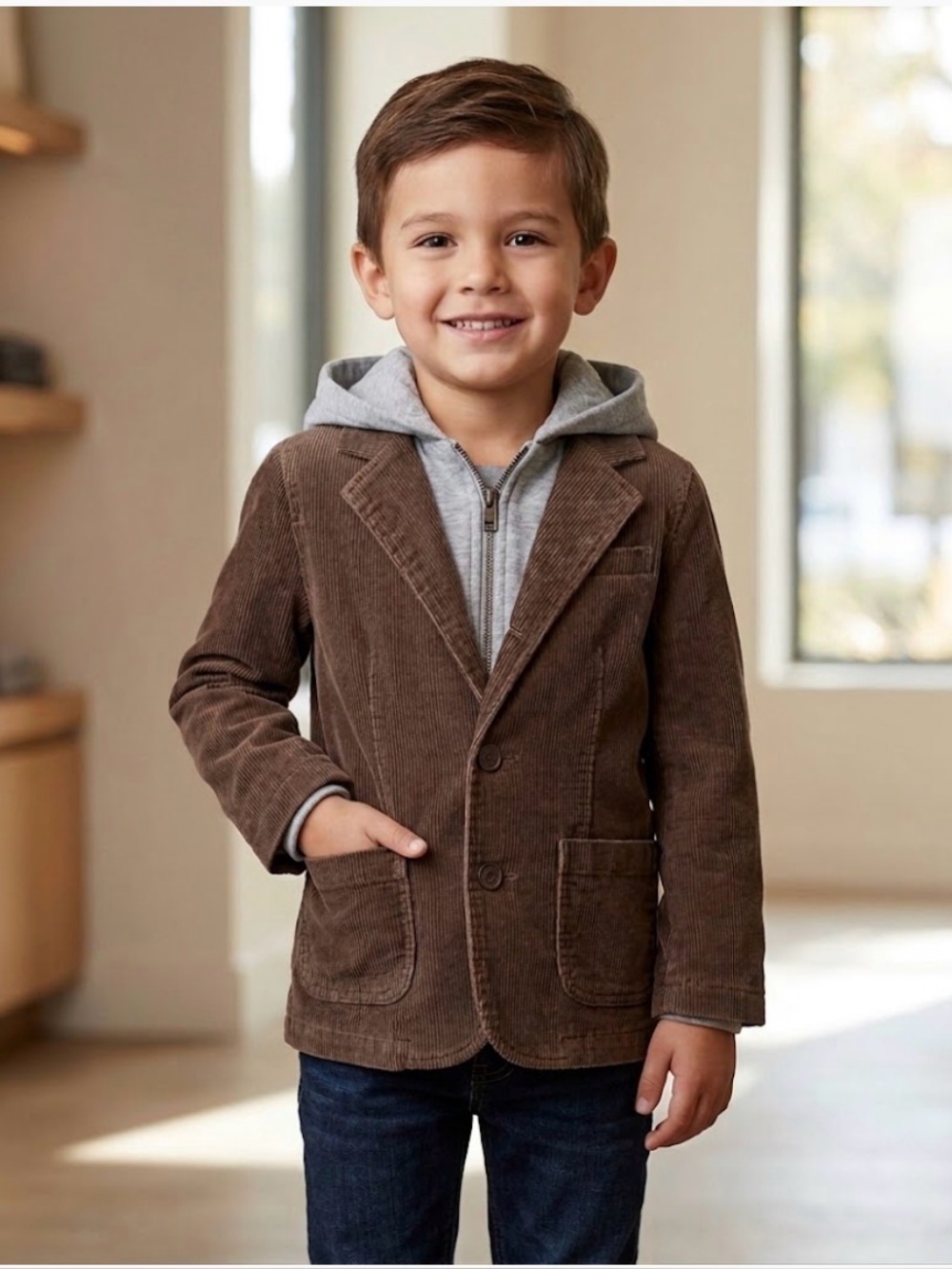 Baby Gap Brown Corduroy Blazer with attached Gray Hoodie Jacket.  Size 5T